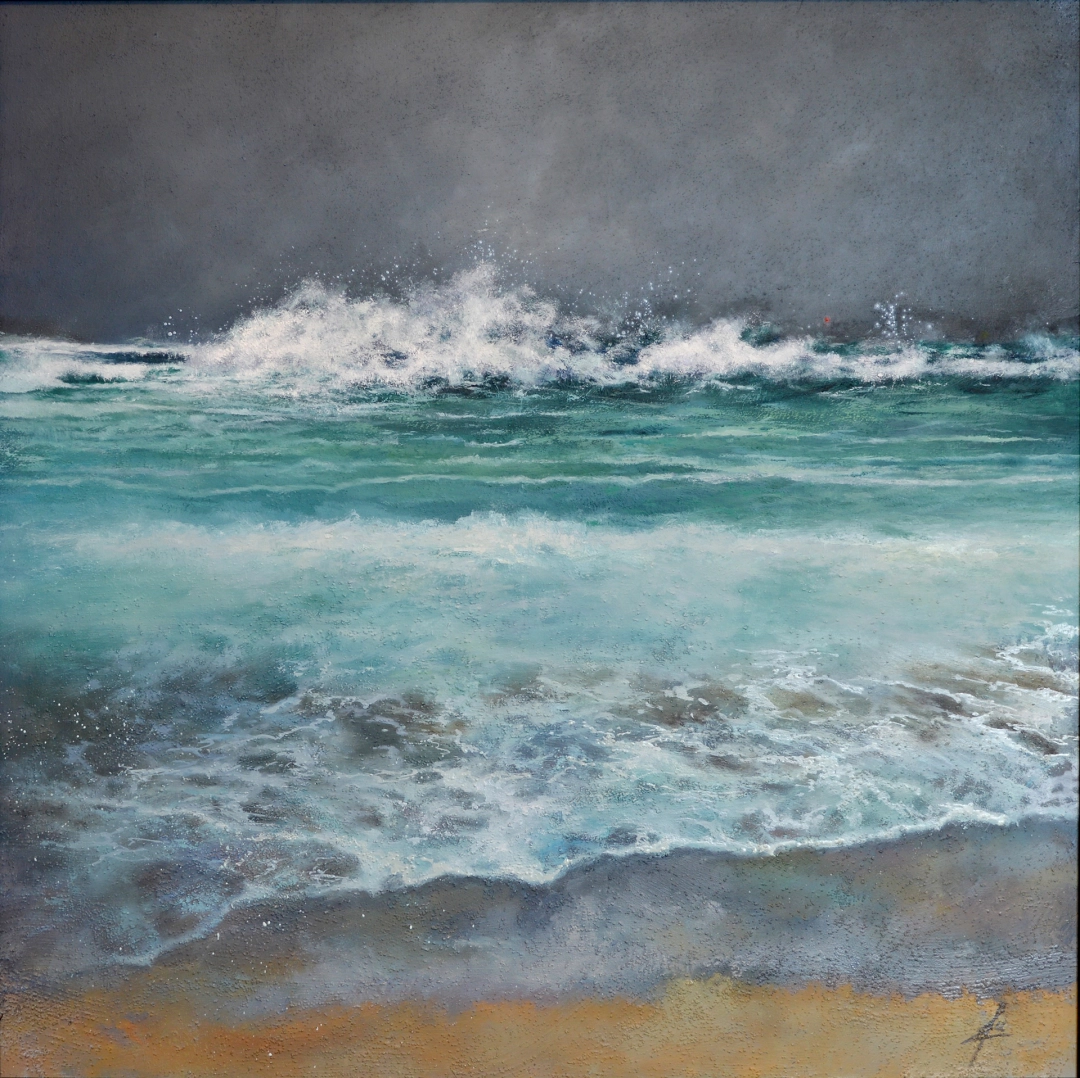 Painting of the rough seas breaking on Bryher just before storm Ciara hit